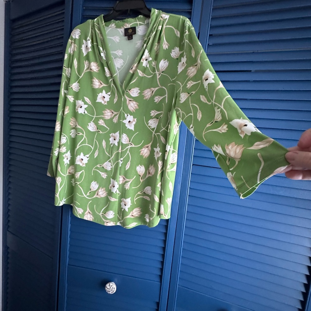 JM Collection Green Floral Blouse